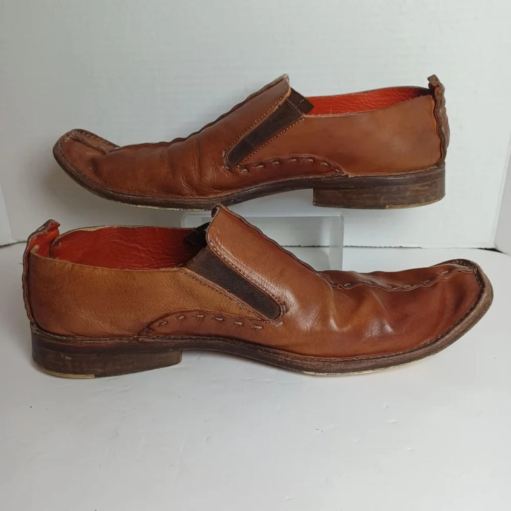 Mark Nason 67203 Brown Leather Slip On Square Toe Stretch Men's 10‎ Italy